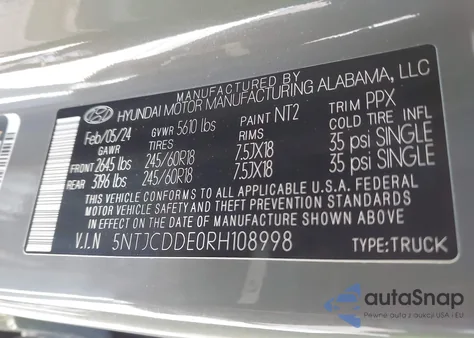 2024 Hyundai Santa Cruz Sel z USA, uszkodzony, nr VIN 5NTJCDDE0RH108998